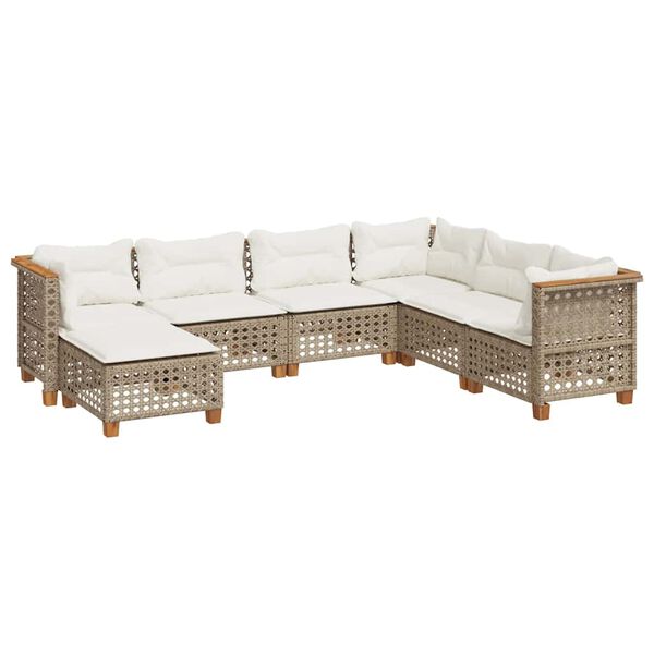vidaXL Garden Sofa Set Beige PE Rattan 7 Piece Set Modular