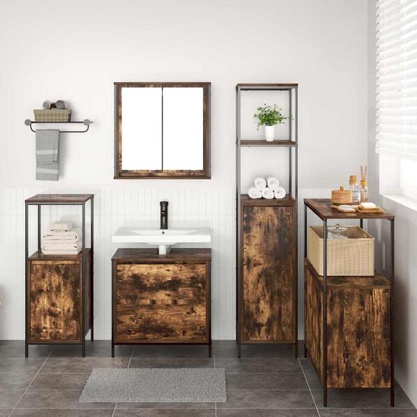 vidaXL Bathroom Furniture Set Smoked Oak Engineered Wood Medium