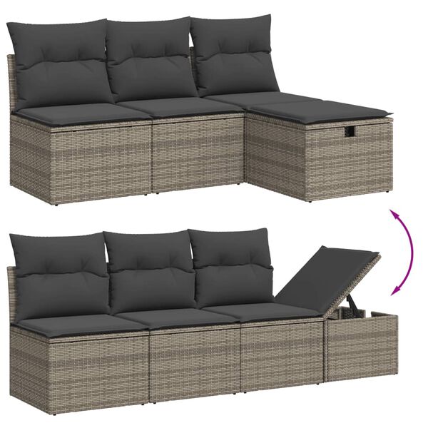 vidaXL Garden Sofa Set Gray Poly Rattan, Tempered Glass, Powder-Coated Steel