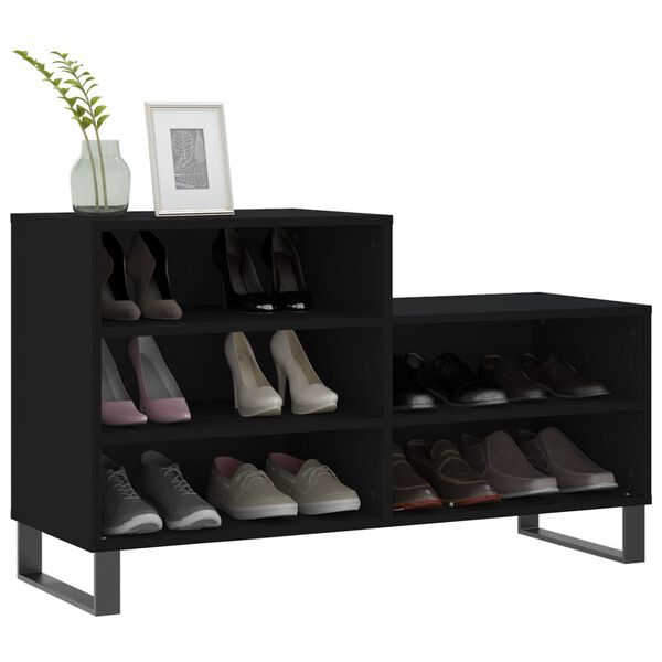 vidaXL Shoe Cabinet Black Engineered wood, metal 40.2 x 14.2 x 23.6 in
