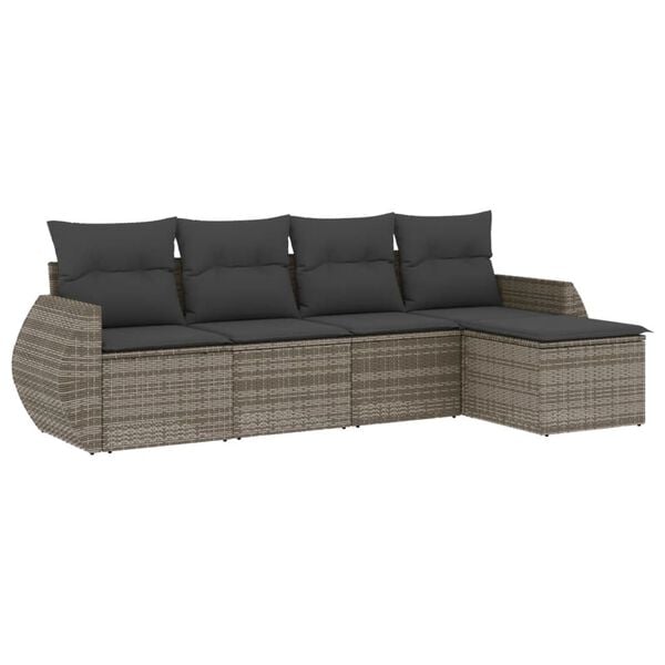 vidaXL Garden Sofa Set Grey PE rattan, Steel, Polyester Large Modular