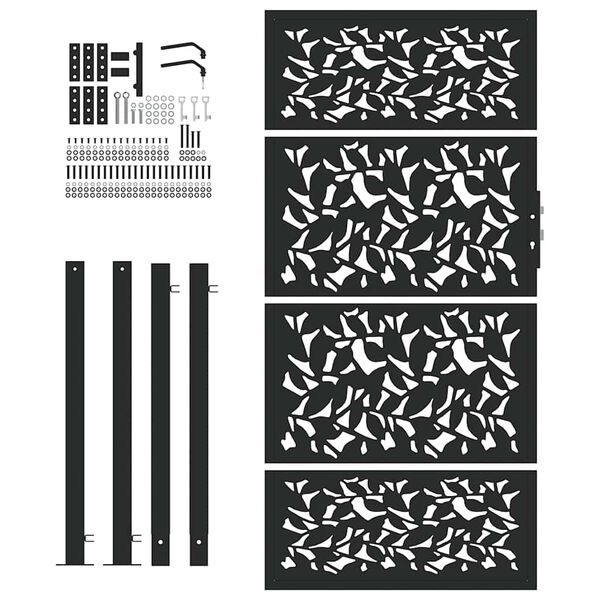 vidaXL Garden Gate Black 39.4x68.9" Steel Leaf Design