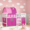 vidaXL Kids'Loft Bed White, Pink Solid Pine Wood, Polyester Twin