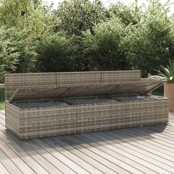 vidaXL 3-Seater Garden Sofa Grey Poly Rattan Large Adjustable Feet