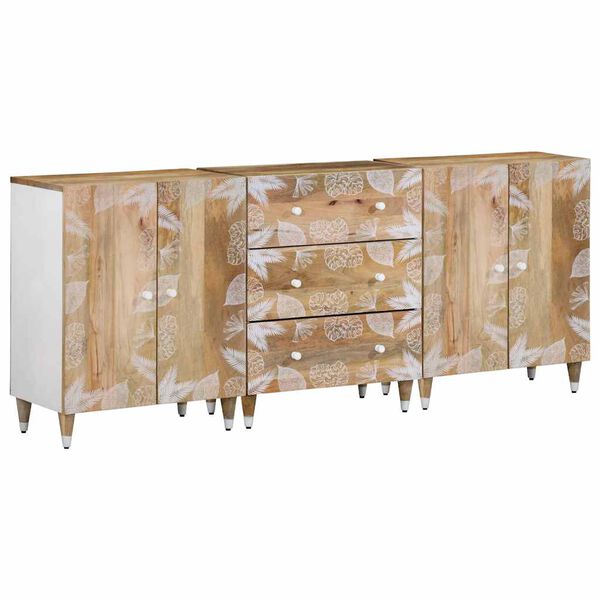 vidaXL Sideboard Set of 3 Natural Mango Wood with White