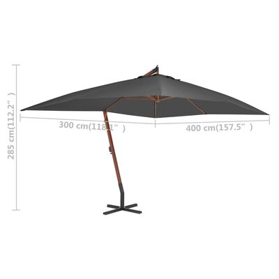 vidaXL Cantilever Umbrella with Wooden Pole 157.5"x118.1" Anthracite