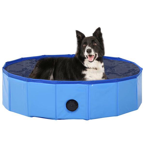 vidaXL Dog Swimming Pool Blue PVC 31.5 x 7.9 in Foldable