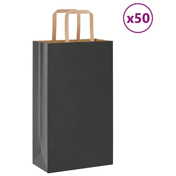 vidaXL Paper Bags 50 pcs with Handles Black 8.3x4.3x14.2"