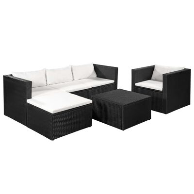 vidaXL 4 Piece Patio Lounge Set Poly Rattan Black and White