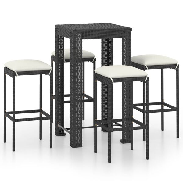 vidaXL Garden Bar Set Black PE rattan, powder-coated steel, polyester