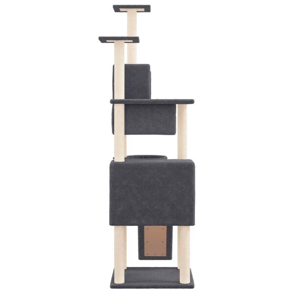 vidaXL Cat Tree Dark Gray Engineered Wood, Plush, Sisal Large Modular