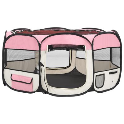 vidaXL Foldable Dog Playpen with Carrying Bag Pink 57.1"x57.1"x24"