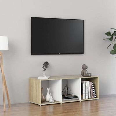 vidaXL TV Cabinet White and Sonoma Oak 42.1"x13.8"x14.6" Engineered Wood