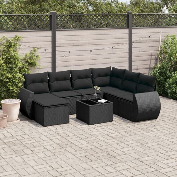 vidaXL Garden Sofa Set Black PE rattan, powder-coated steel, tempered glass