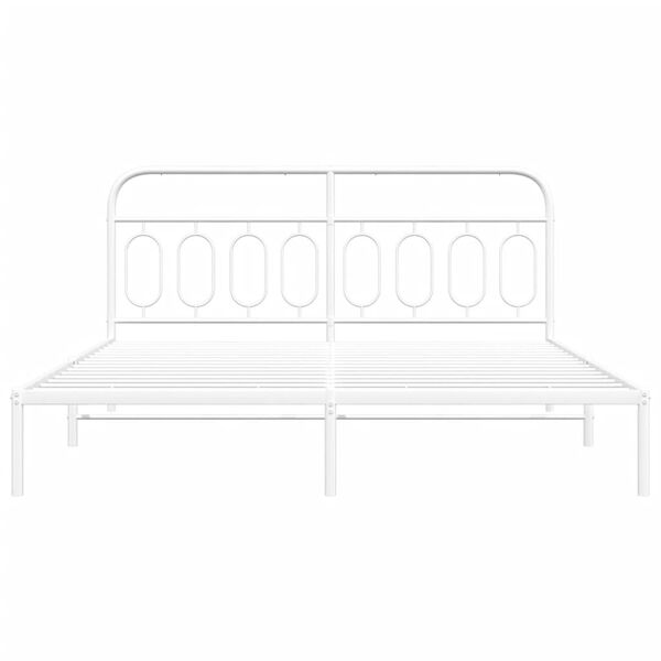 vidaXL Bed Frame White Steel Full Bed Frame Rectangular Modern
