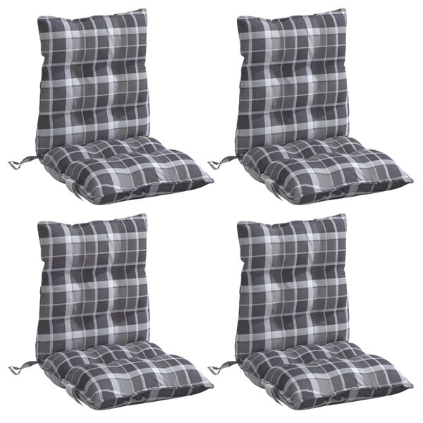 vidaXL Lowback Chair Cushion Set of 4 Gray Check Pattern