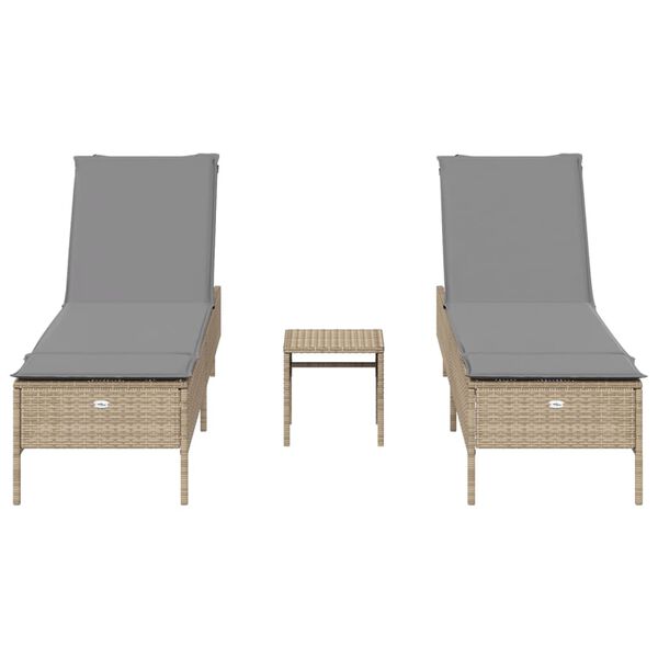 vidaXL Sun Lounger Set Beige PE Rattan Adjustable Armrests