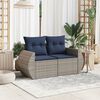 vidaXL Patio Sofa with Cushions 2-Seater Gray Poly Rattan