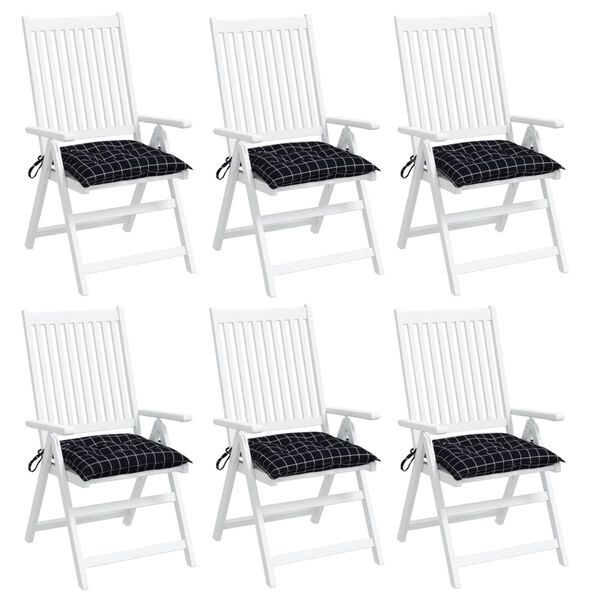 vidaXL Chair Cushion Set of 6 Black Check Pattern 100% polyester