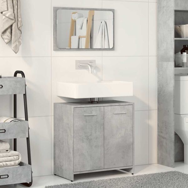 vidaXL Bathroom Cabinet With Mirror Concrete Grey Engineered Wood Medium