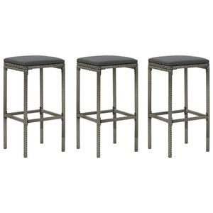 vidaXL Bar Stool Set of 3 Grey Poly Rattan Standard Footrest