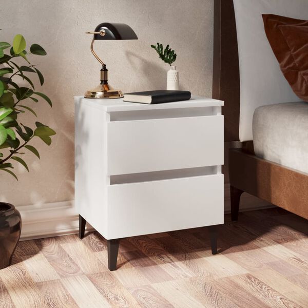 vidaXL Bed Cabinet White Engineered wood, Metal (legs) Medium Sleek