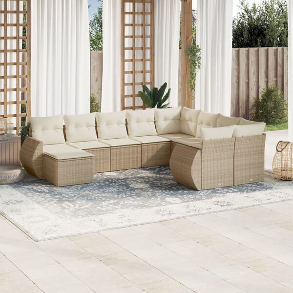 vidaXL Garden Sofa Set Beige PE rattan, powder-coated steel, tempered glass