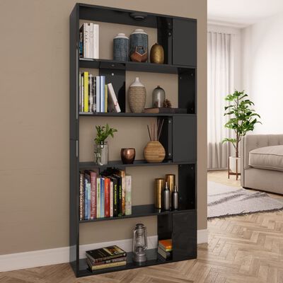 vidaXL Book Cabinet/Room Divider High Gloss Black 31.5" x 9.4" x 62.6"