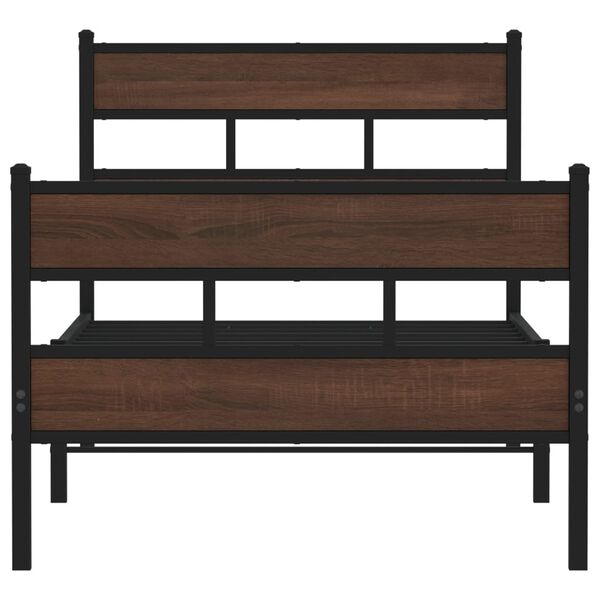 vidaXL Bed Frame Brown Oak Steel Single Bed Frame Rectangular
