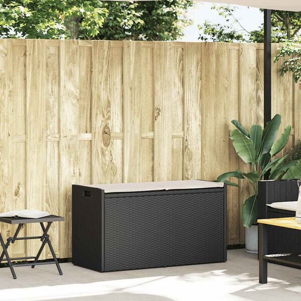 vidaXL Outdoor Storage Bench Black PE Rattan, Powder-Coated Steel 39.4 in