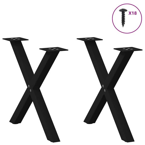 vidaXL Coffee Table Leg Set of 2 Black Powder-coated steel Medium