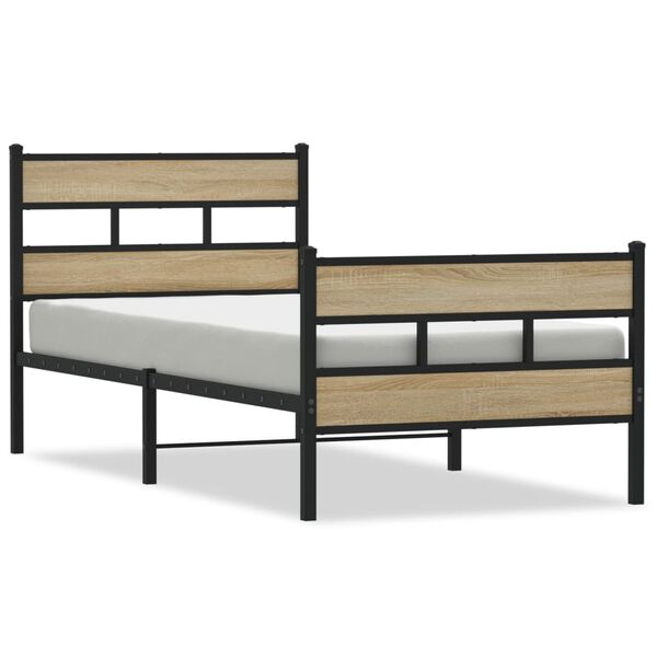 vidaXL Bed Frame Black, Sonoma Oak Iron, Engineered Wood 35 x 78 in