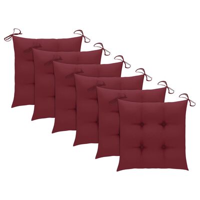 vidaXL Patio Chairs 6 pcs with Wine Red Cushions Solid Teak Wood