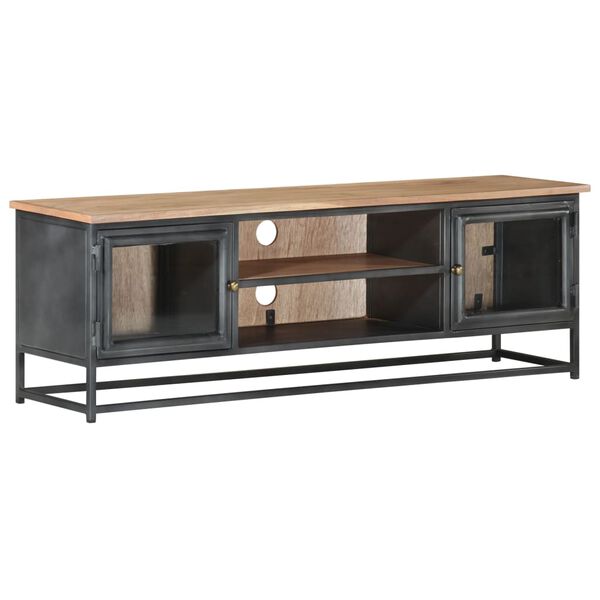 vidaXL TV Cabinet Grey Solid acacia wood, glass, steel Medium TV Cabinet
