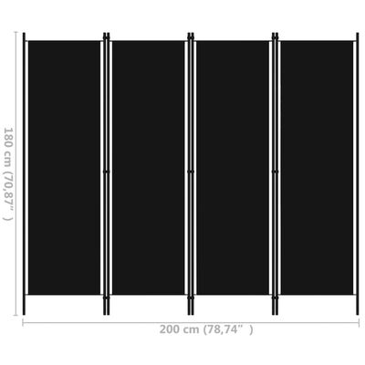vidaXL 4-Panel Room Divider Black 78.7"x70.9"