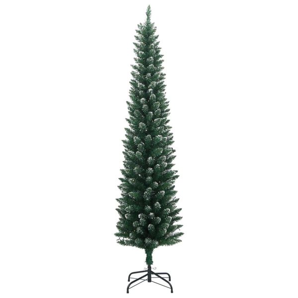 vidaXL Artificial Slim Christmas Tree Green and white PVC, Steel Slim