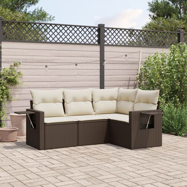 vidaXL Garden Sofa Set Brown PE rattan, powder-coated steel, polyester