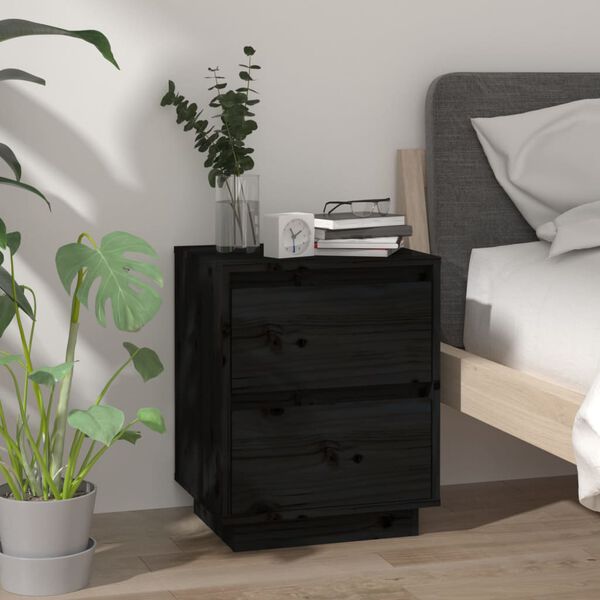vidaXL Bedside Cabinet Set of 2 Black Solid pine wood Medium Durable