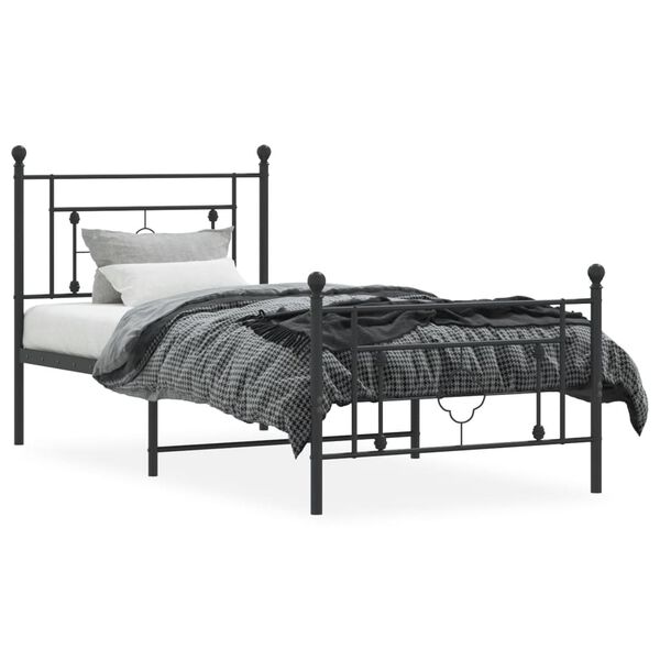 vidaXL Bed Frame Black Powder-coated steel Twin bed size Bed Frame