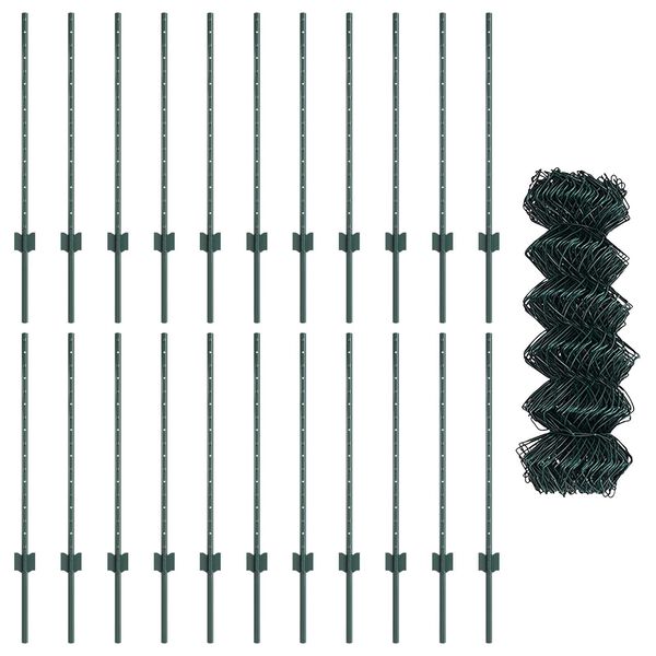 vidaXL Fence and Post Green 2.62 x 82.02 ft Steel