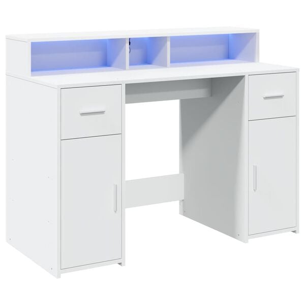 vidaXL Desk with LED Lights White 47.2x21.7x35.8" Engineered Wood