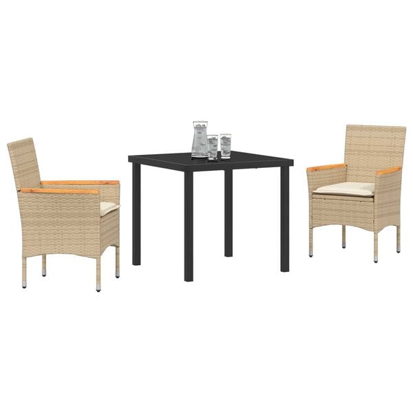 vidaXL Garden Dining Set with Cushion 3 pcs Beige Poly Rattan