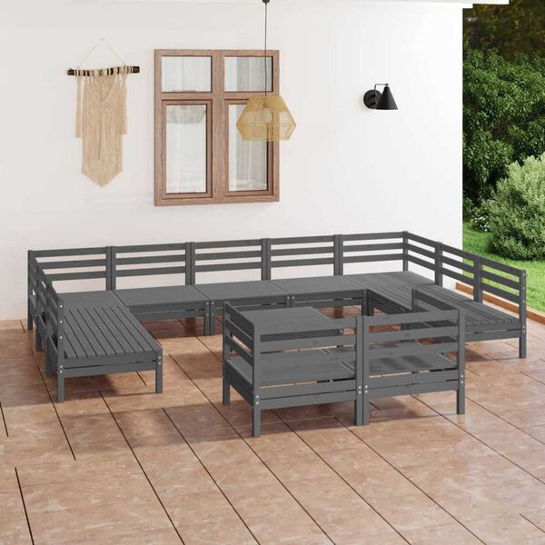 vidaXL Garden Lounge Set Grey Solid Pine Wood 12 Piece Set Modular