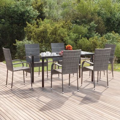 vidaXL 7 Piece Patio Dining Set Gray Poly Rattan