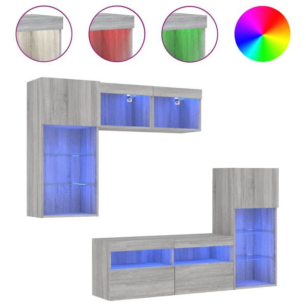 vidaXL 5 Piece TV Wall Units with LED Gray Sonoma Engineered Wood
