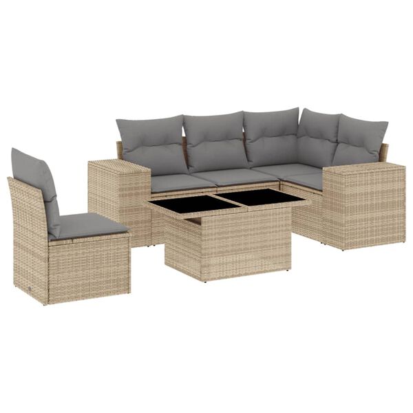 vidaXL Garden Sofa Set Beige PE rattan Full Set Adjustable Armrests