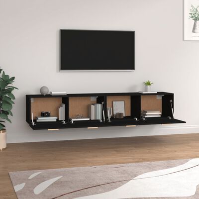 vidaXL Wall Cabinets 2 pcs Black 39.4"x14.4"x13.8" Engineered Wood
