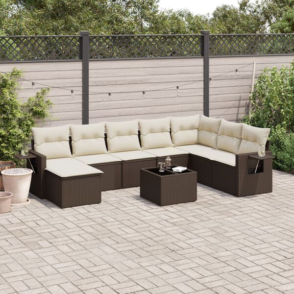 vidaXL Garden Sofa Set Brown PE rattan Large UV-resistant materials