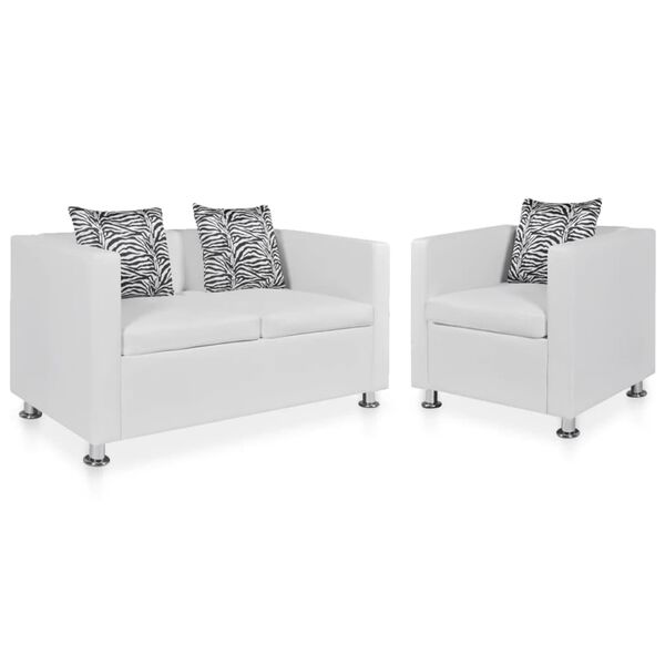 vidaXL Sofa Set Armchair and 2-Seater White Faux Leather