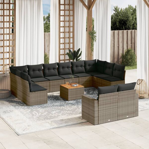 vidaXL Garden Sofa Set Set of 13 Grey PE Rattan Large Modular